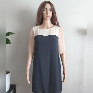 Aritzia T. Babaton color block shift silk dress short sleeves